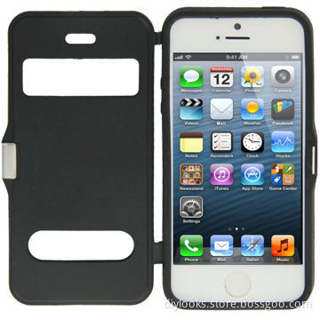 Cross Texture Pasted Skin Flip TPU Case with Smart Pocket Callid Caller ID for iPhone 5 (Black)